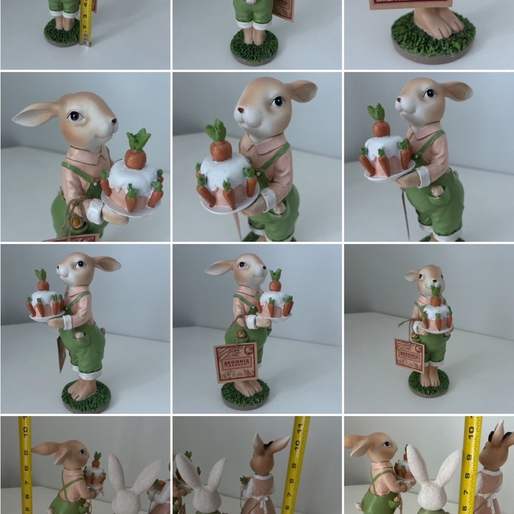 Easter Bunny Rabbit w Carrots Figurine Set- Farmers Primitive Style Peter Rabbit - Picture 13 of 13